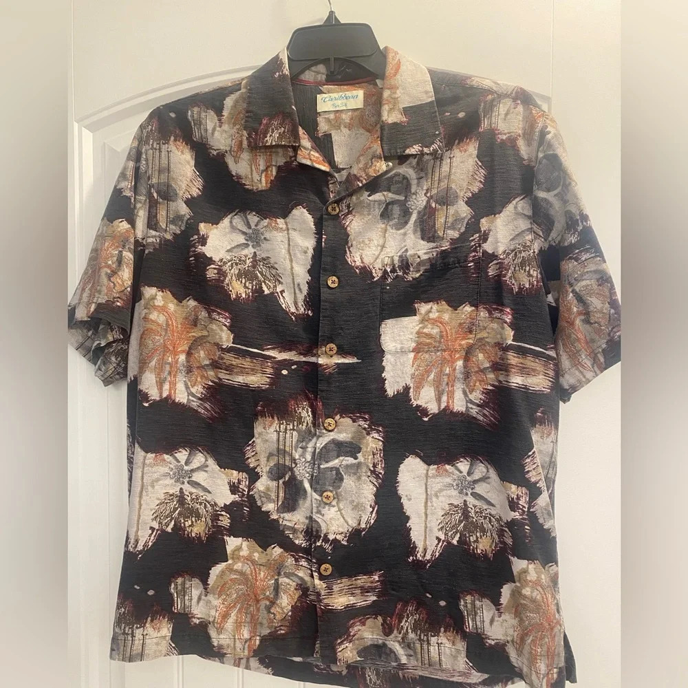 Mens Caribbean 100% silk shirt size large vacation cruise camp shirt